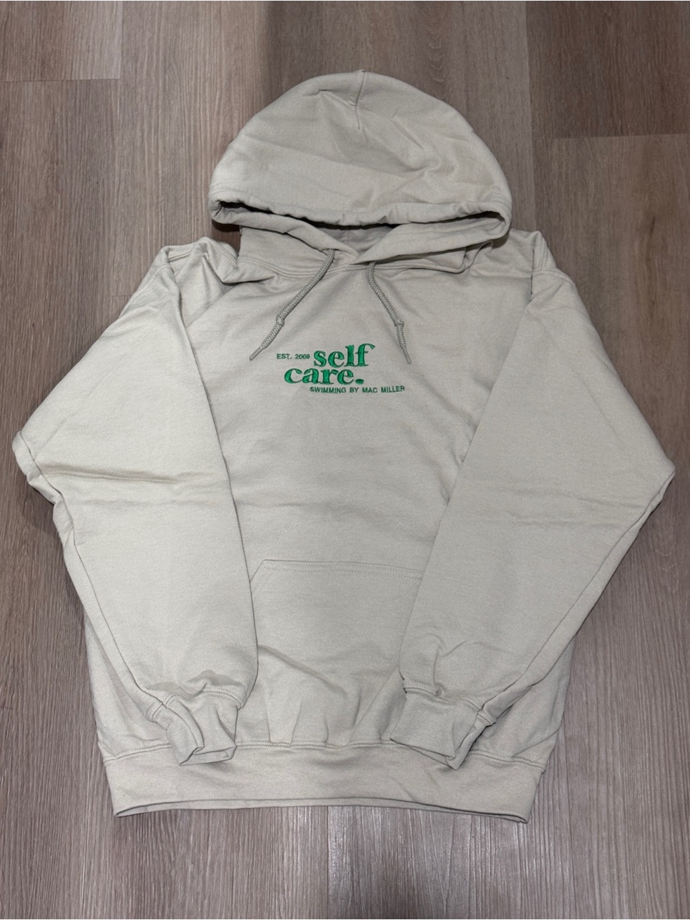 Gildan Beige Hoodie w Mac Miller ‘Swimming’ album title